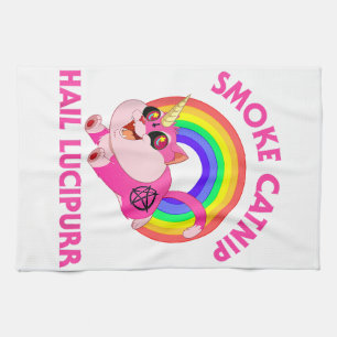 Smoke Catnip Hail Lucipurr, Funny Satan Cat Unicor Kitchen Towel