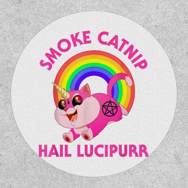 Smoke Catnip Hail Lucipurr, Funny Satan Cat Unicor Patch (Front)