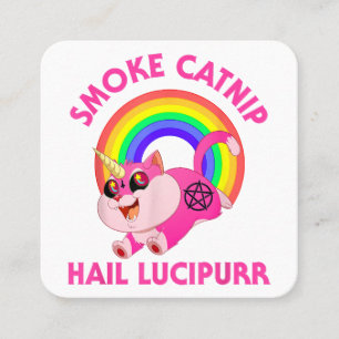 Smoke Catnip Hail Lucipurr, Funny Satan Cat Unicor Square Business Card