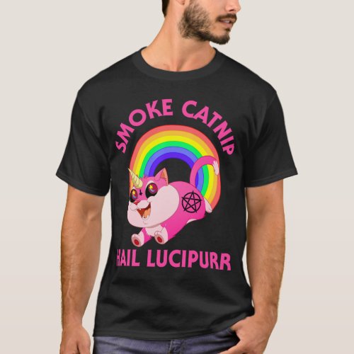Smoke Catnip Hail Lucipurr Funny Satan Cat Unicor T_Shirt