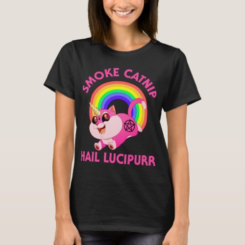 Smoke Catnip Hail Lucipurr Funny Satan Cat Unicor T_Shirt