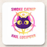 Smoke Catnip Hail Lucipurr, Funny Satanic Cat Kitt Beverage Coaster