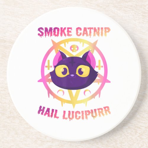 Smoke Catnip Hail Lucipurr Funny Satanic Cat Kitt Coaster
