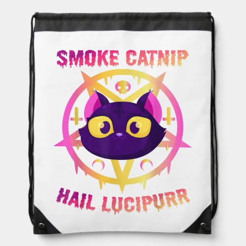 Smoke Catnip Hail Lucipurr Funny Satanic Cat Kitt Drawstring Bag
