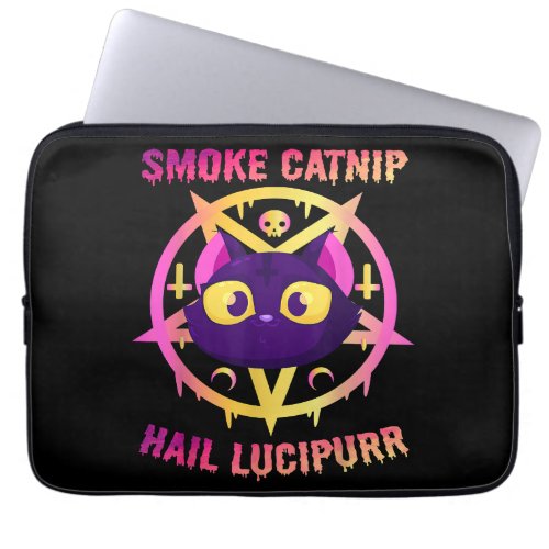 Smoke Catnip Hail Lucipurr Funny Satanic Cat Kitt Laptop Sleeve