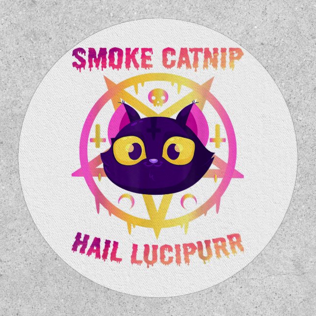 Smoke Catnip Hail Lucipurr, Funny Satanic Cat Kitt Patch (Front)