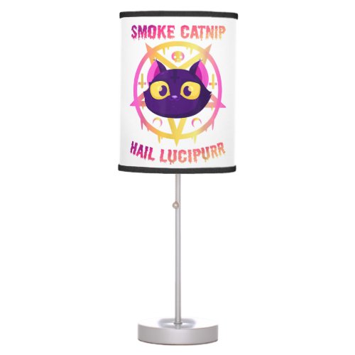 Smoke Catnip Hail Lucipurr Funny Satanic Cat Kitt Table Lamp