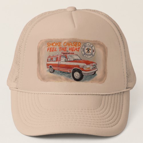 Smoke Chaser firefighter Fire Truck custom name Trucker Hat