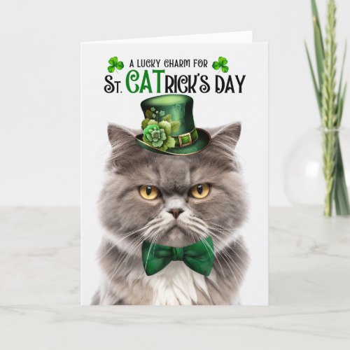Smoke Colored Persian Cat St CATricks Day Holiday Card