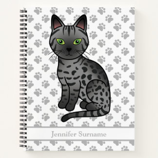 Smoke Egyptian Mau Cute Cartoon Cat &amp; Custom Text Notebook