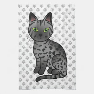 Smoke Egyptian Mau Cute Cartoon Cat Illustration Kitchen Towel