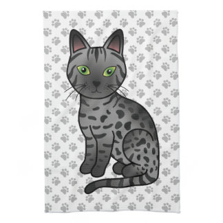 Smoke Egyptian Mau Cute Cartoon Cat Illustration Kitchen Towel