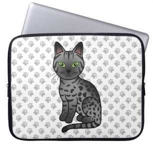 Smoke Egyptian Mau Cute Cartoon Cat Illustration Laptop Sleeve
