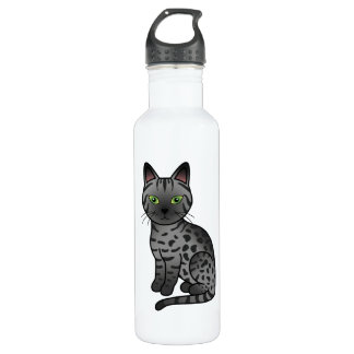 Smoke Egyptian Mau Cute Cartoon Cat Illustration Stainless Steel Water Bottle