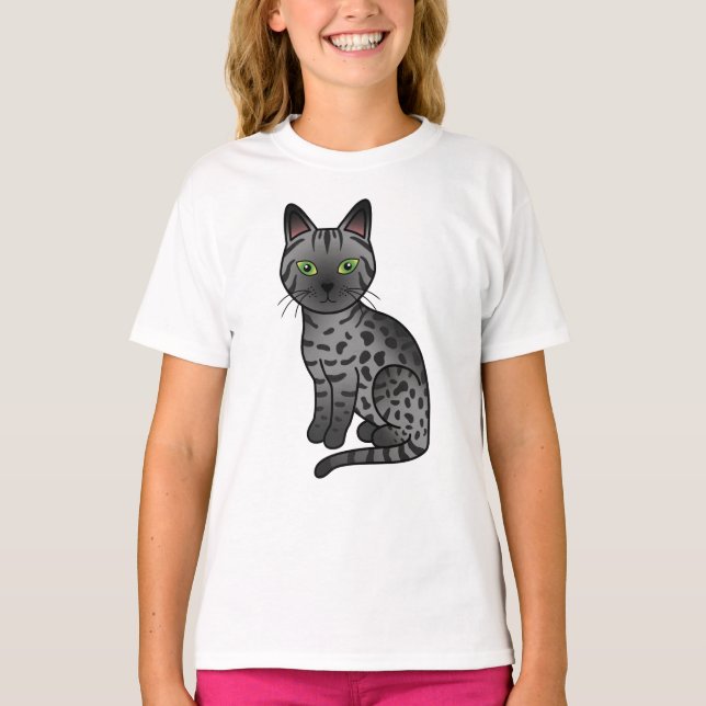 Smoke Egyptian Mau Cute Cartoon Cat Illustration T-Shirt (Front)
