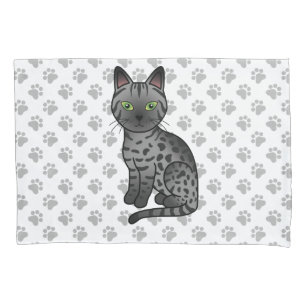 Smoke Egyptian Mau Cute Cartoon Cat & Paws Pillow Case