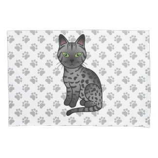 Smoke Egyptian Mau Cute Cartoon Cat &amp; Paws Pillow Case