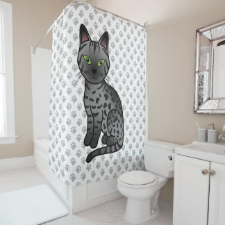 Smoke Egyptian Mau Cute Cartoon Cat &amp; Paws Shower Curtain