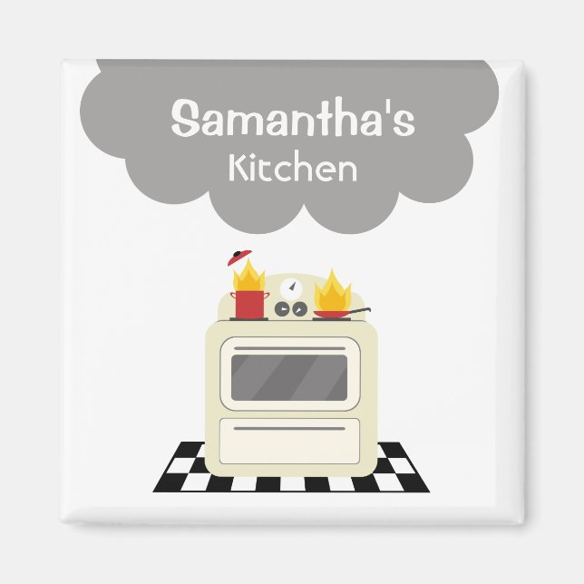 Smoke & Fire Retro Stove Kitchen Magnet (Front)