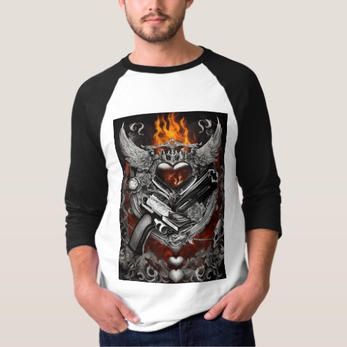 Smoke  Flames Noir Edgy Gun Bracelet and Hear T_Shirt