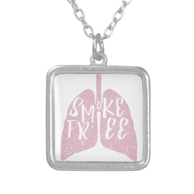 Smoke Free Lungs Silver Plated Necklace (Front)