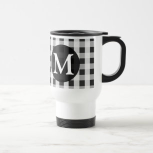 Smoke Gray Gingham Pattern Personalized Monogram Travel Mug