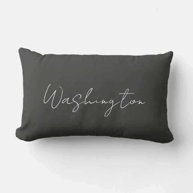 Smoke Gray Name Script Text Minimalist Lumbar Pillow (Front)
