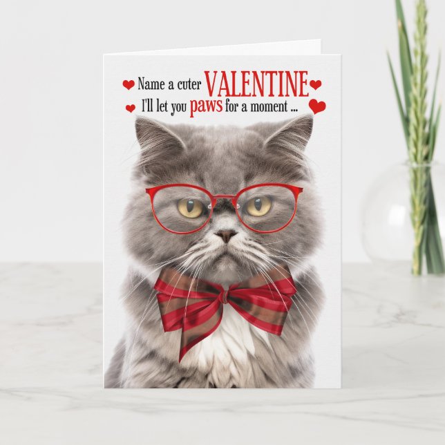 Smoke Gray Persian Cat Valentine Feline Humor Holiday Card (Front)
