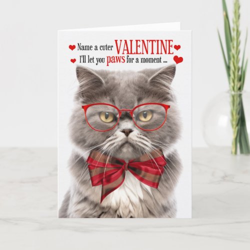 Smoke Gray Persian Cat Valentine Feline Humor Holiday Card