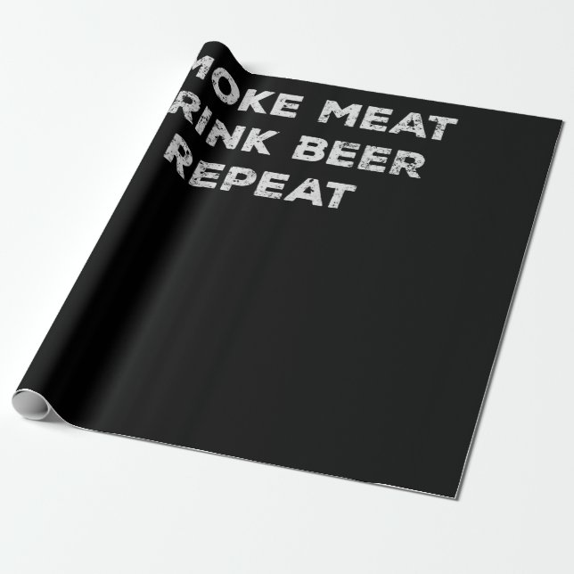 Smoke Meat Drink Beer Repeat | Funny BBQ Lovers Wrapping Paper (Unrolled)