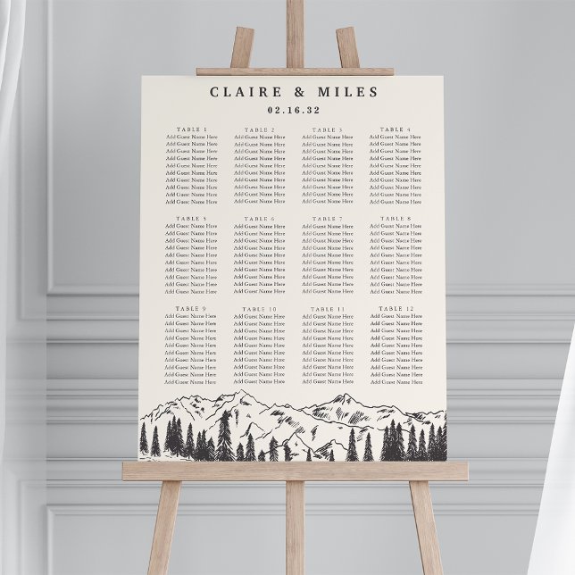 Smoke | Mountain Sketch Wedding Seating Chart Foam Board (Creator Uploaded)