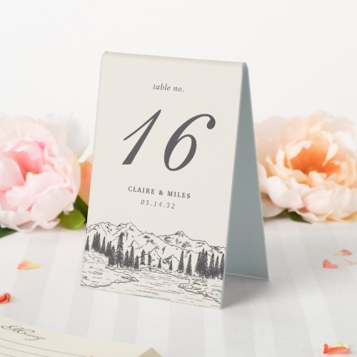 Smoke  Mountain Sketch Wedding Table Number Table Tent Sign