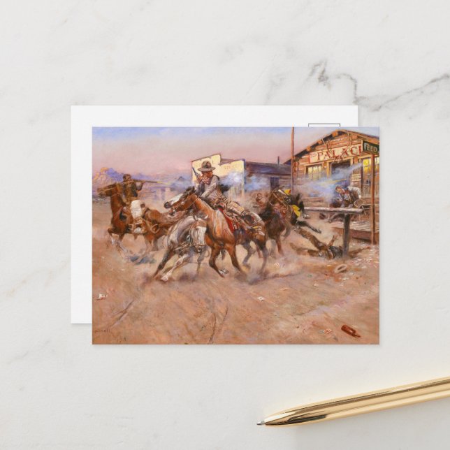Smoke of a. 45, 1908 by Charles Marion Russell Holiday Postcard (Front/Back In Situ)