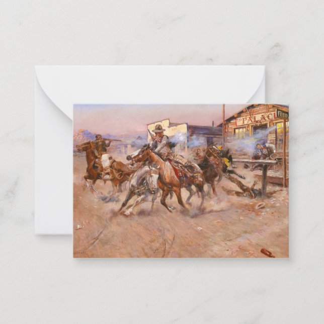 Smoke of a. 45, 1908 by Charles Marion Russell Note Card (Front)