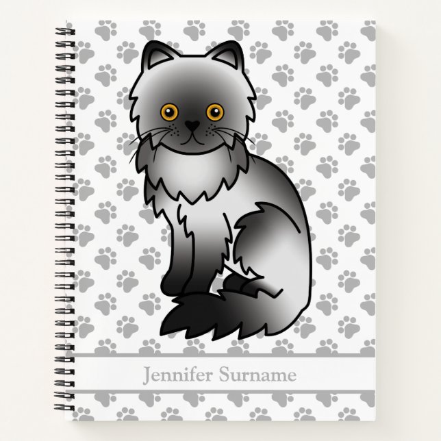 Smoke Persian Cute Cartoon Cat & Custom Text Notebook (Front)