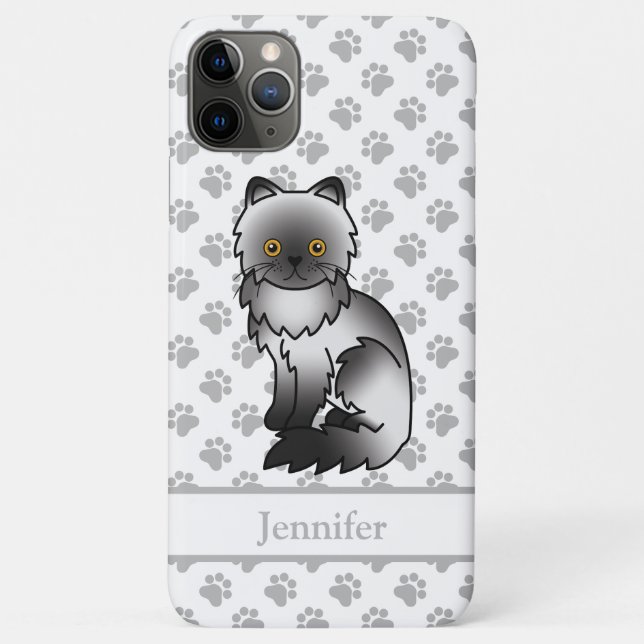 Smoke Persian Cute Cartoon Cat & Name Case-Mate iPhone Case (Back)