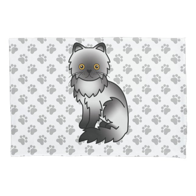 Smoke Persian Cute Cartoon Cat & Paws Pillow Case (Front)