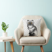 Smoke Persian Cute Cartoon Cat & Paws Throw Pillow (Chair)