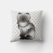 Smoke Persian Cute Cartoon Cat & Paws Throw Pillow (Back)