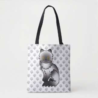 Smoke Persian Cute Cartoon Cat &amp; Paws Tote Bag