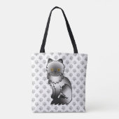 Smoke Persian Cute Cartoon Cat & Paws Tote Bag (Back)