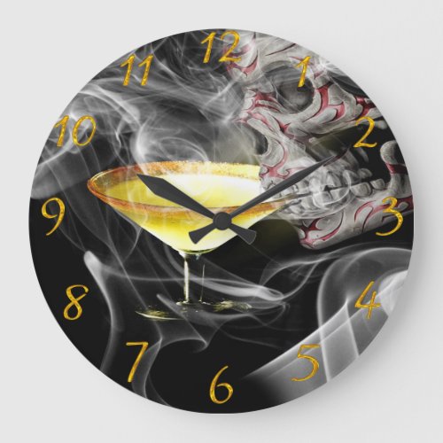 Smoke rising above and around a Skull Drinking   Large Clock