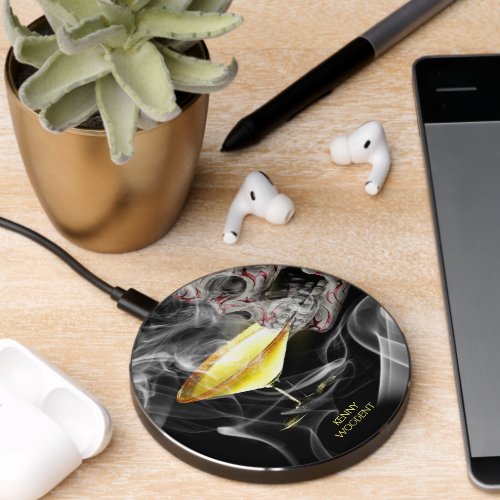 Smoke rising above and around a Skull Drinking  Wireless Charger