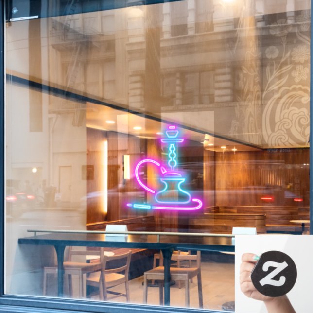 Smoke Shop Faux Neon Signboard Hookah Pipe Window Cling (Cafe Window)