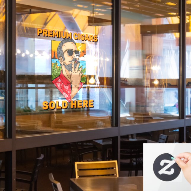 Smoke Shop Premium Cigars Sold Here Advert Window Cling (Restaurant Window)