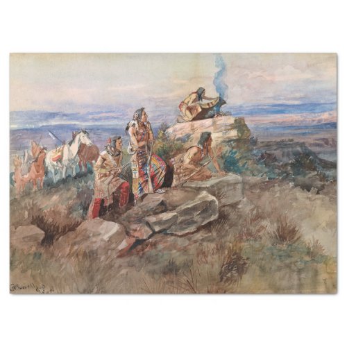 Smoke Signal by Charles Marion Russell Tissue Paper