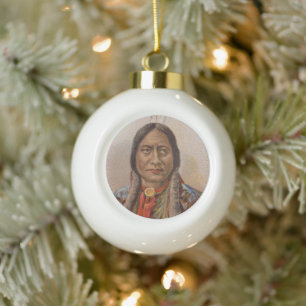 Smoke Signals: Lakota Indian Chief Sitting Bull Ceramic Ball Christmas Ornament