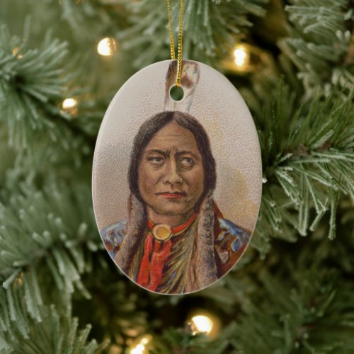 Smoke Signals Lakota Indian Chief Sitting Bull Ceramic Ornament