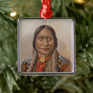 Smoke Signals: Lakota Indian Chief Sitting Bull Metal Ornament