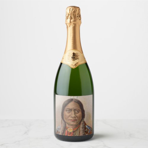 Smoke Signals Lakota Indian Chief Sitting Bull Sparkling Wine Label